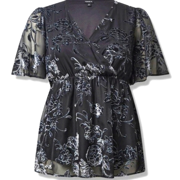 ❤️NWT VINTAGE TORRID TOP PEPLUM VELVET BURNOUT SURPLICE FLORAL BLOUSE PLUS SIZE - Picture 10 of 12